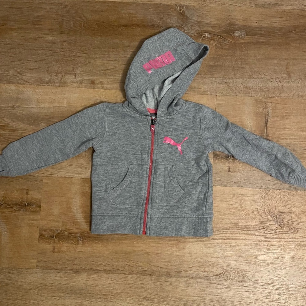 Puma Zip Up Sweatshirt Grey and Pink 2T